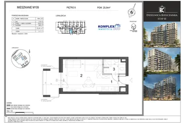Rzut - Mieszkanie na sprzedaż 1 pokój o powierzchni 25,04 m² - numer M109 w Dzielnica Kielczanka etap III