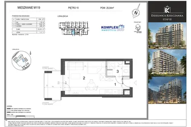 Rzut - Mieszkanie na sprzedaż 1 pokój o powierzchni 25,04 m² - numer M119 w Dzielnica Kielczanka etap III