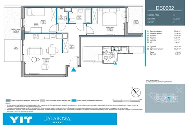 Rzut - Mieszkanie na sprzedaż 3 pokoje o powierzchni 57,45 m² - numer DB0002 w Talarowa Park II