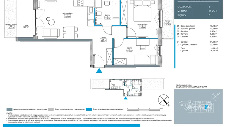 Rzut - Mieszkanie na sprzedaż 3 pokoje o powierzchni 53,57 m² - numer DA0005 w Talarowa Park II