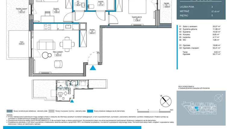 Rzut - Mieszkanie na sprzedaż 3 pokoje o powierzchni 57,45 m² - numer DC0002 w Talarowa Park II