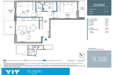Rzut - Mieszkanie na sprzedaż 3 pokoje o powierzchni 57,45 m² - numer DC0002 w Talarowa Park II