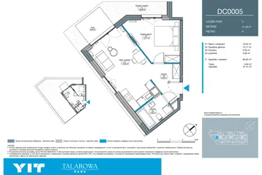 Rzut - Mieszkanie na sprzedaż 2 pokoje o powierzchni 41,48 m² - numer DC0005 w Talarowa Park II