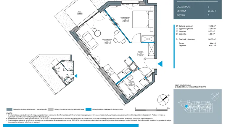 Rzut - Mieszkanie na sprzedaż 2 pokoje o powierzchni 41,48 m² - numer DC0005 w Talarowa Park II