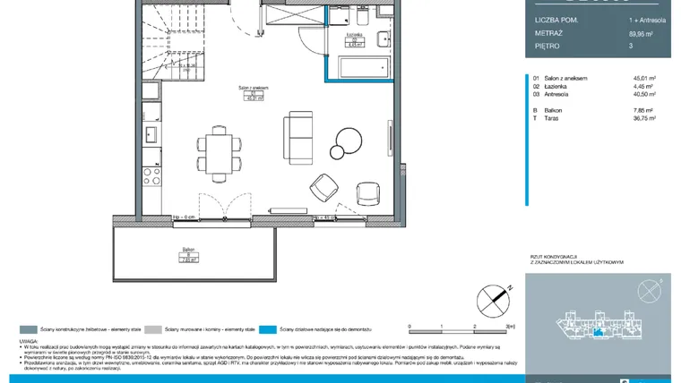 Rzut - Mieszkanie na sprzedaż 2 pokoje o powierzchni 89,96 m² - numer DB0303 w Talarowa Park II