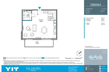 Rzut - Mieszkanie na sprzedaż 2 pokoje o powierzchni 89,99 m² - numer DB0304 w Talarowa Park II