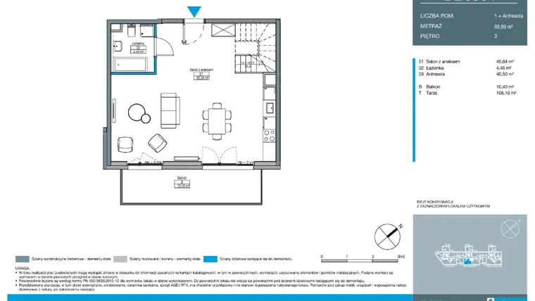 Rzut - Mieszkanie na sprzedaż 2 pokoje o powierzchni 89,99 m² - numer DB0304 w Talarowa Park II