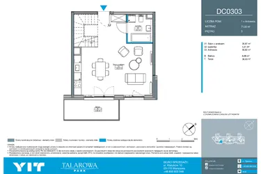 Rzut - Mieszkanie na sprzedaż 2 pokoje o powierzchni 71 m² - numer DC0303 w Talarowa Park II