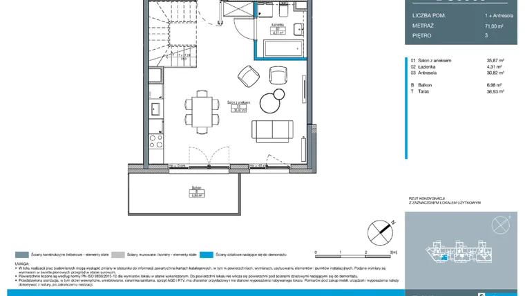 Rzut - Mieszkanie na sprzedaż 2 pokoje o powierzchni 71 m² - numer DC0303 w Talarowa Park II