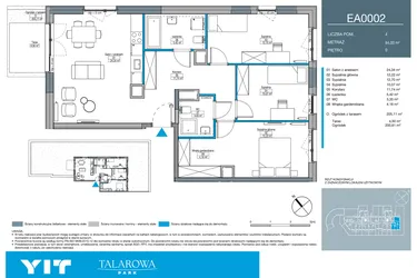 Rzut - Mieszkanie na sprzedaż 4 pokoje o powierzchni 84 m² - numer EA0002 w Talarowa Park II