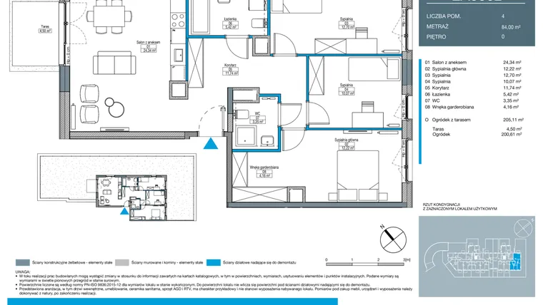 Rzut - Mieszkanie na sprzedaż 4 pokoje o powierzchni 84 m² - numer EA0002 w Talarowa Park II