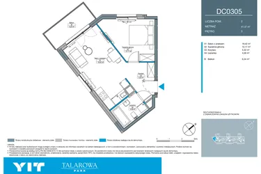 Rzut - Mieszkanie na sprzedaż 2 pokoje o powierzchni 41,47 m² - numer DC0305 w Talarowa Park II