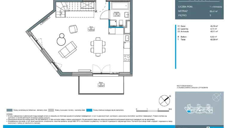 Rzut - Mieszkanie na sprzedaż 2 pokoje o powierzchni 89,41 m² - numer DC0304 w Talarowa Park II