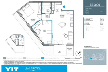 Rzut - Mieszkanie na sprzedaż 3 pokoje o powierzchni 61,06 m² - numer EB0006 w Talarowa Park II