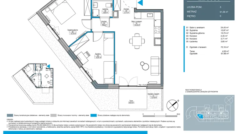 Rzut - Mieszkanie na sprzedaż 3 pokoje o powierzchni 61,06 m² - numer EB0006 w Talarowa Park II