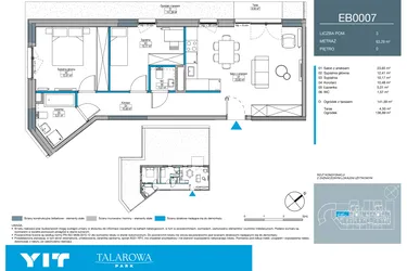 Rzut - Mieszkanie na sprzedaż 3 pokoje o powierzchni 63,29 m² - numer EB0007 w Talarowa Park II
