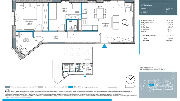 Rzut - Mieszkanie na sprzedaż 3 pokoje o powierzchni 63,29 m² - numer EB0007 w Talarowa Park II