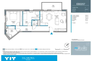 Rzut - Mieszkanie na sprzedaż 3 pokoje o powierzchni 63,29 m² - numer EB0207 w Talarowa Park II