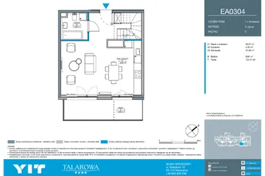 Rzut - Mieszkanie na sprzedaż 2 pokoje o powierzchni 71,28 m² - numer EA0304 w Talarowa Park II