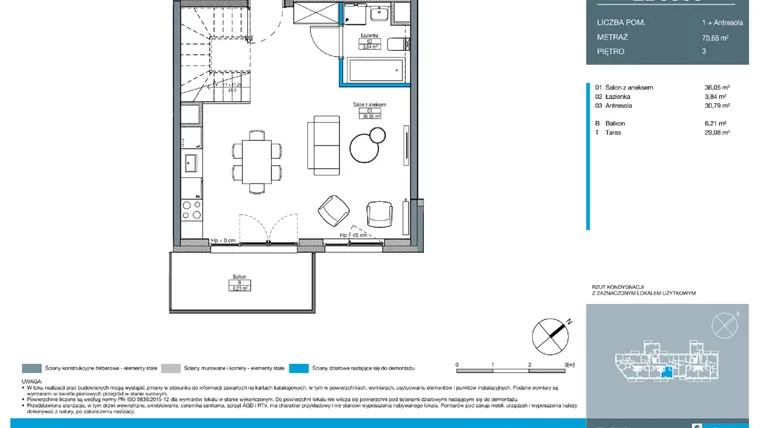 Rzut - Mieszkanie na sprzedaż 2 pokoje o powierzchni 70,68 m² - numer EB0303 w Talarowa Park II