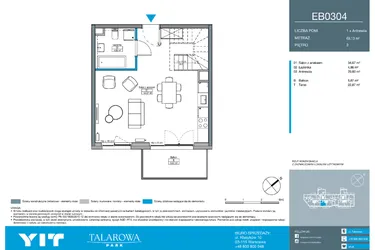 Rzut - Mieszkanie na sprzedaż 2 pokoje o powierzchni 69,13 m² - numer EB0304 w Talarowa Park II