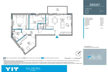 Rzut - Mieszkanie na sprzedaż 4 pokoje o powierzchni 75,32 m² - numer EB0307 w Talarowa Park II