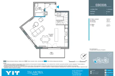 Rzut - Mieszkanie na sprzedaż 2 pokoje o powierzchni 87,39 m² - numer EB0306 w Talarowa Park II