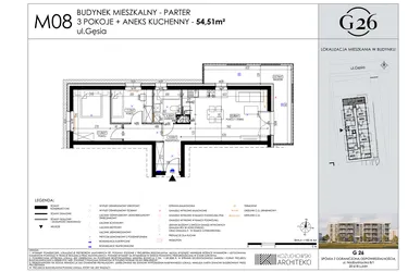 Rzut - Mieszkanie na sprzedaż 3 pokoje o powierzchni 54,51 m² - numer 8 w Gęsia 26