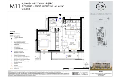 Rzut - Mieszkanie na sprzedaż 2 pokoje o powierzchni 41,61 m² - numer 11 w Gęsia 26