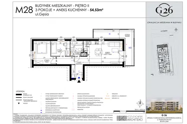 Rzut - Mieszkanie na sprzedaż 3 pokoje o powierzchni 54,53 m² - numer 28 w Gęsia 26