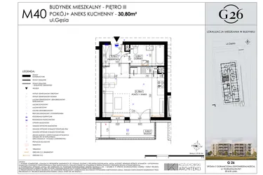 Rzut - Mieszkanie na sprzedaż 1 pokój o powierzchni 30,8 m² - numer 40 w Gęsia 26