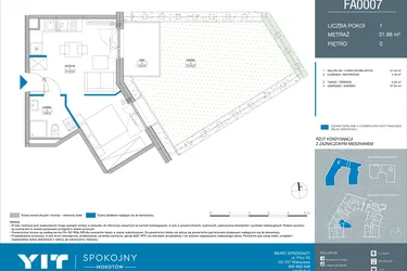 Rzut - Mieszkanie na sprzedaż 2 pokoje o powierzchni 31,88 m² - numer FA0007 w Spokojny Mokotów etap II