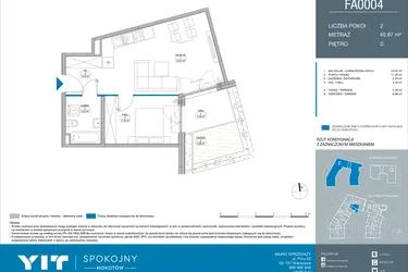 Rzut - Mieszkanie na sprzedaż 2 pokoje o powierzchni 45,87 m² - numer FA0004 w Spokojny Mokotów etap II