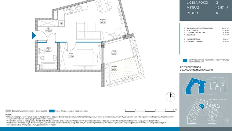 Rzut - Mieszkanie na sprzedaż 2 pokoje o powierzchni 45,87 m² - numer FA0004 w Spokojny Mokotów etap II