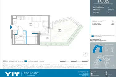 Rzut - Mieszkanie na sprzedaż 1 pokój o powierzchni 27,1 m² - numer FA0005 w Spokojny Mokotów etap II