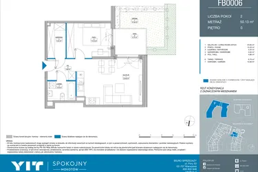 Rzut - Mieszkanie na sprzedaż 2 pokoje o powierzchni 50,13 m² - numer FB0006 w Spokojny Mokotów etap II