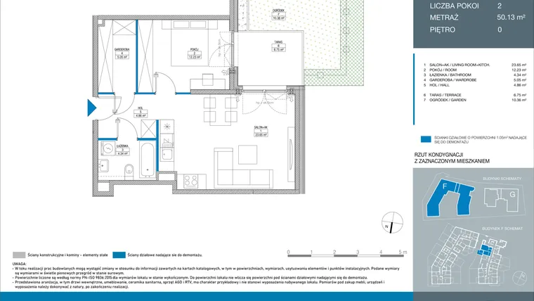 Rzut - Mieszkanie na sprzedaż 2 pokoje o powierzchni 50,13 m² - numer FB0006 w Spokojny Mokotów etap II