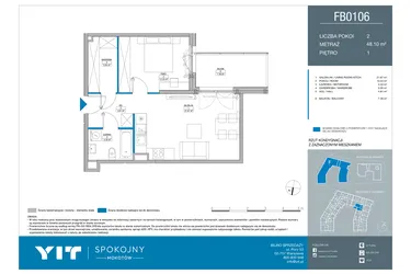 Rzut - Mieszkanie na sprzedaż 2 pokoje o powierzchni 48,1 m² - numer FB0106 w Spokojny Mokotów etap II