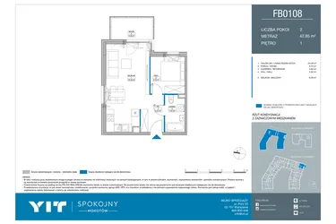 Rzut - Mieszkanie na sprzedaż 2 pokoje o powierzchni 42,85 m² - numer FB0108 w Spokojny Mokotów etap II