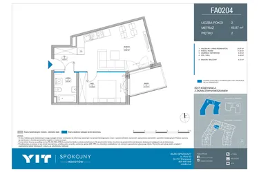 Rzut - Mieszkanie na sprzedaż 2 pokoje o powierzchni 45,87 m² - numer FA0204 w Spokojny Mokotów etap II