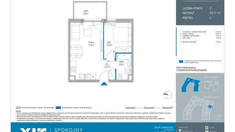 Rzut - Mieszkanie na sprzedaż 2 pokoje o powierzchni 40,11 m² - numer FB0209 w Spokojny Mokotów etap II