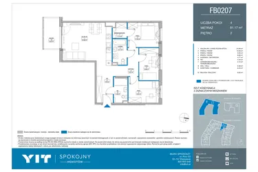 Rzut - Mieszkanie na sprzedaż 4 pokoje o powierzchni 81,17 m² - numer FB0207 w Spokojny Mokotów etap II
