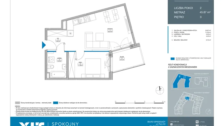 Rzut - Mieszkanie na sprzedaż 2 pokoje o powierzchni 45,87 m² - numer FA0304 w Spokojny Mokotów etap II