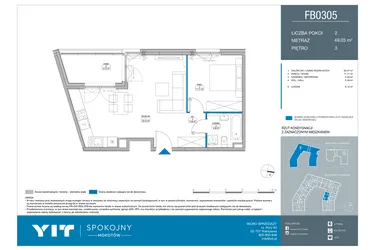 Rzut - Mieszkanie na sprzedaż 2 pokoje o powierzchni 49,03 m² - numer FB0305 w Spokojny Mokotów etap II