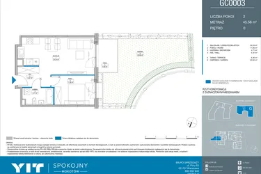 Rzut - Mieszkanie na sprzedaż 2 pokoje o powierzchni 45,58 m² - numer GC0003 w Spokojny Mokotów etap II
