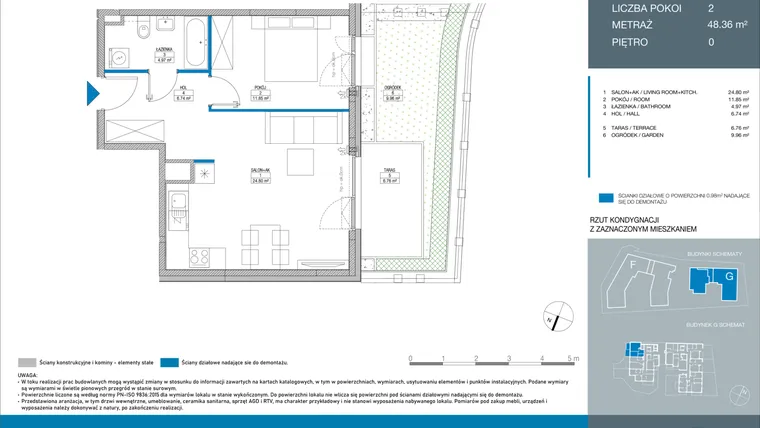 Rzut - Mieszkanie na sprzedaż 2 pokoje o powierzchni 48,36 m² - numer GC0004 w Spokojny Mokotów etap II