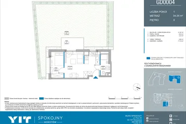 Rzut - Mieszkanie na sprzedaż 2 pokoje o powierzchni 34,34 m² - numer GD0004 w Spokojny Mokotów etap II