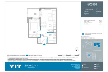Rzut - Mieszkanie na sprzedaż 2 pokoje o powierzchni 40,98 m² - numer GC0101 w Spokojny Mokotów etap II