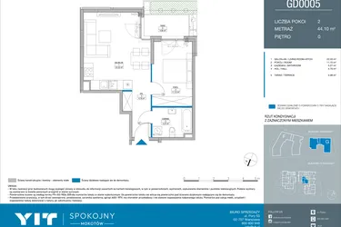 Rzut - Mieszkanie na sprzedaż 2 pokoje o powierzchni 44,1 m² - numer GD0005 w Spokojny Mokotów etap II