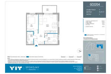 Rzut - Mieszkanie na sprzedaż 3 pokoje o powierzchni 55,2 m² - numer GC0204 w Spokojny Mokotów etap II